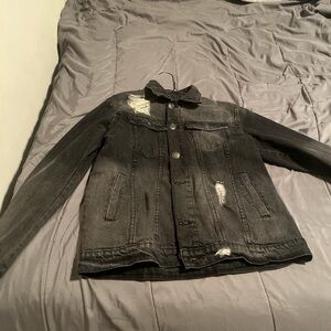 Boohoo Mens Black Distressed Denim Jacket